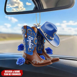 Cowgirl Boots - Personalized Cowgirl Car Ornament