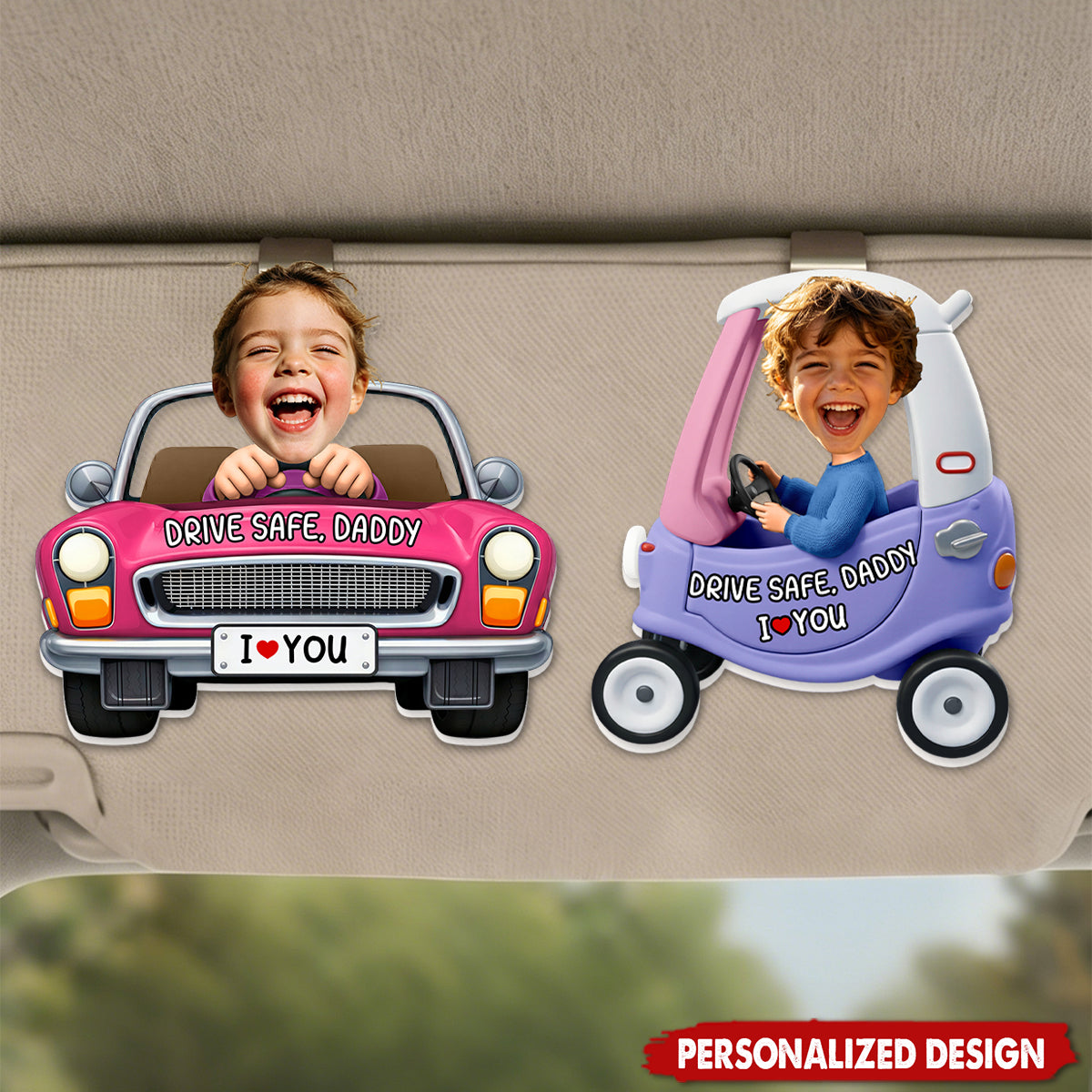 Father's Day Gifts, Drive Safe, Daddy, Papa, Mommy, Uncle - Upload Cute Kid's Photo - Personalized Acrylic Visor Clip
