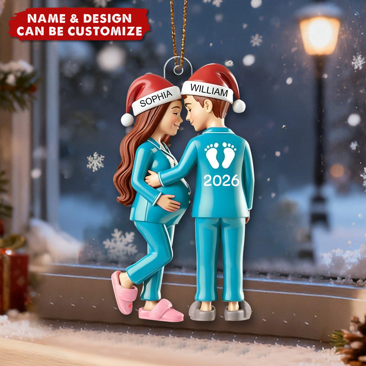 Custom Baby Bump Christmas Keepsake Ornament, 2026 Future Baby Ornament, Pregnancy Reveal Gift for Expecting Couple