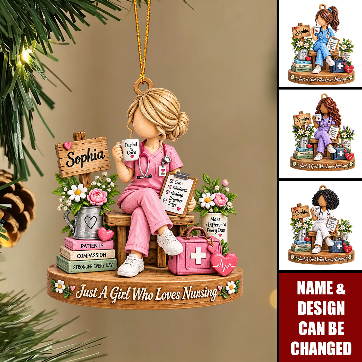 Personalized Nurse Ornament, Custom Name Christmas Tree Ornament