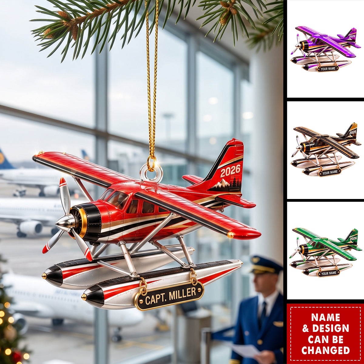 Personalized Pilot Plane Ornament: Custom Name Aircraft Keepsake