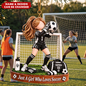 Personalized Soccer Goalie Girl Ornament, Custom Goalkeeper Christmas Ornament