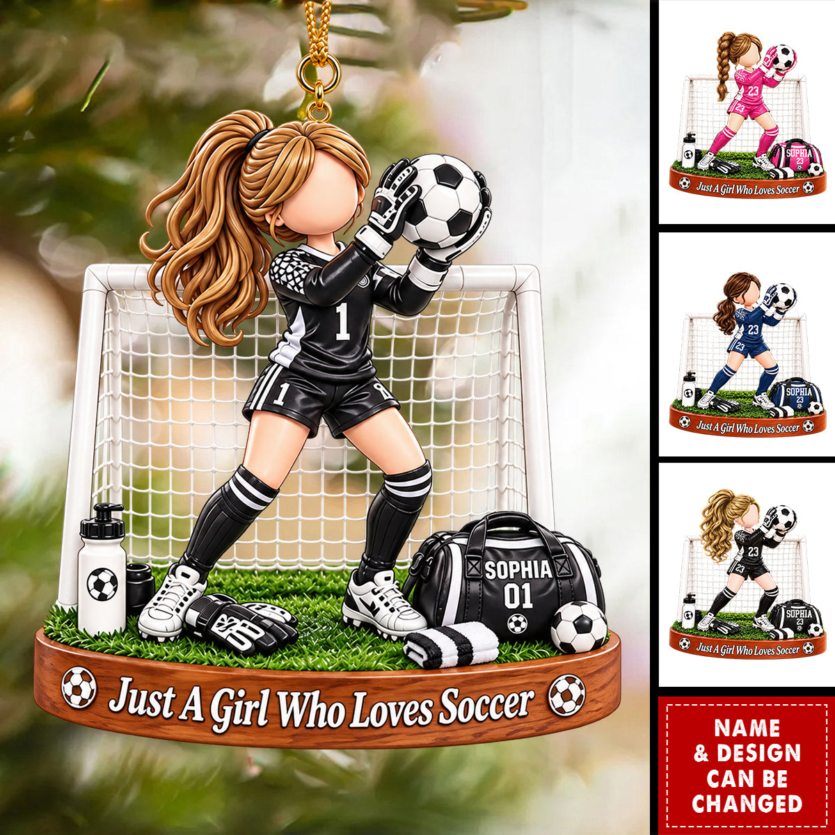 Personalized Soccer Goalie Girl Ornament, Custom Goalkeeper Christmas Ornament