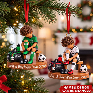 Personalized Soccer Player Christmas Ornament, Just A Boy Who Loves Soccer