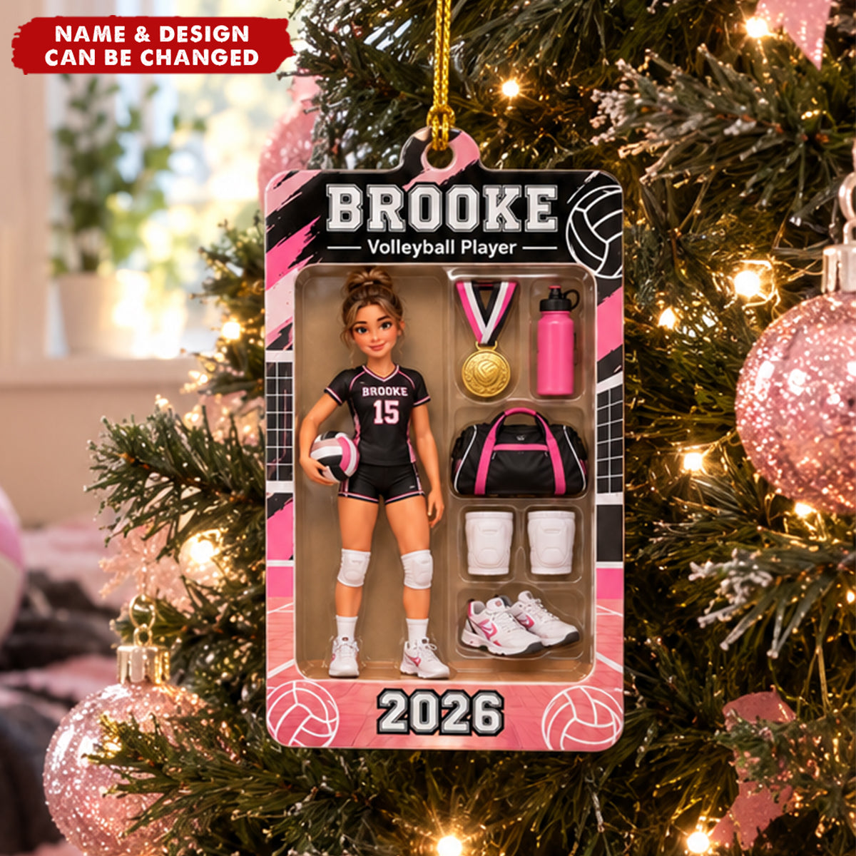 Personalized Volleyball Player Ornament, Custom Name Volleyball Girl Christmas Gift