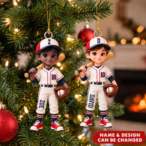 Personalized Baseball Player Ornament, Custom Youth Baseball Christmas Gift For Son