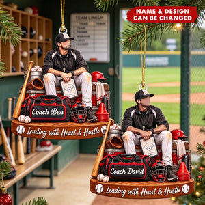 Personalized Baseball Coach Christmas Ornament, Custom Name Baseball Coach Gift