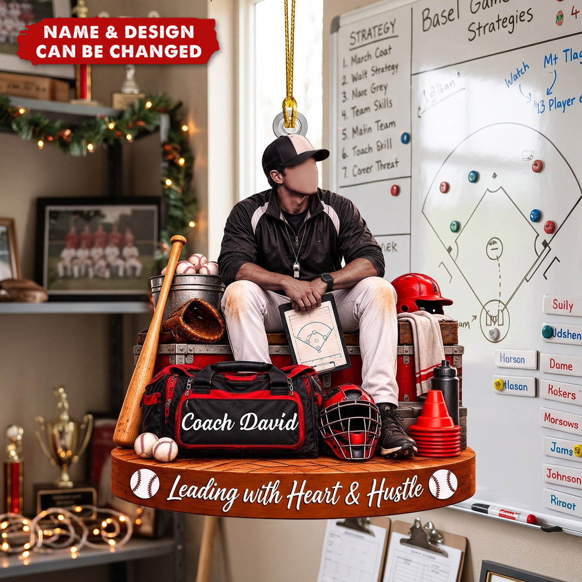Personalized Baseball Coach Christmas Ornament, Custom Name Baseball Coach Gift