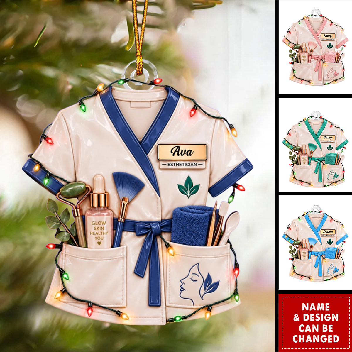 Custom Esthetician Beauty Christmas Ornament, Personalized Name Skincare Gift
