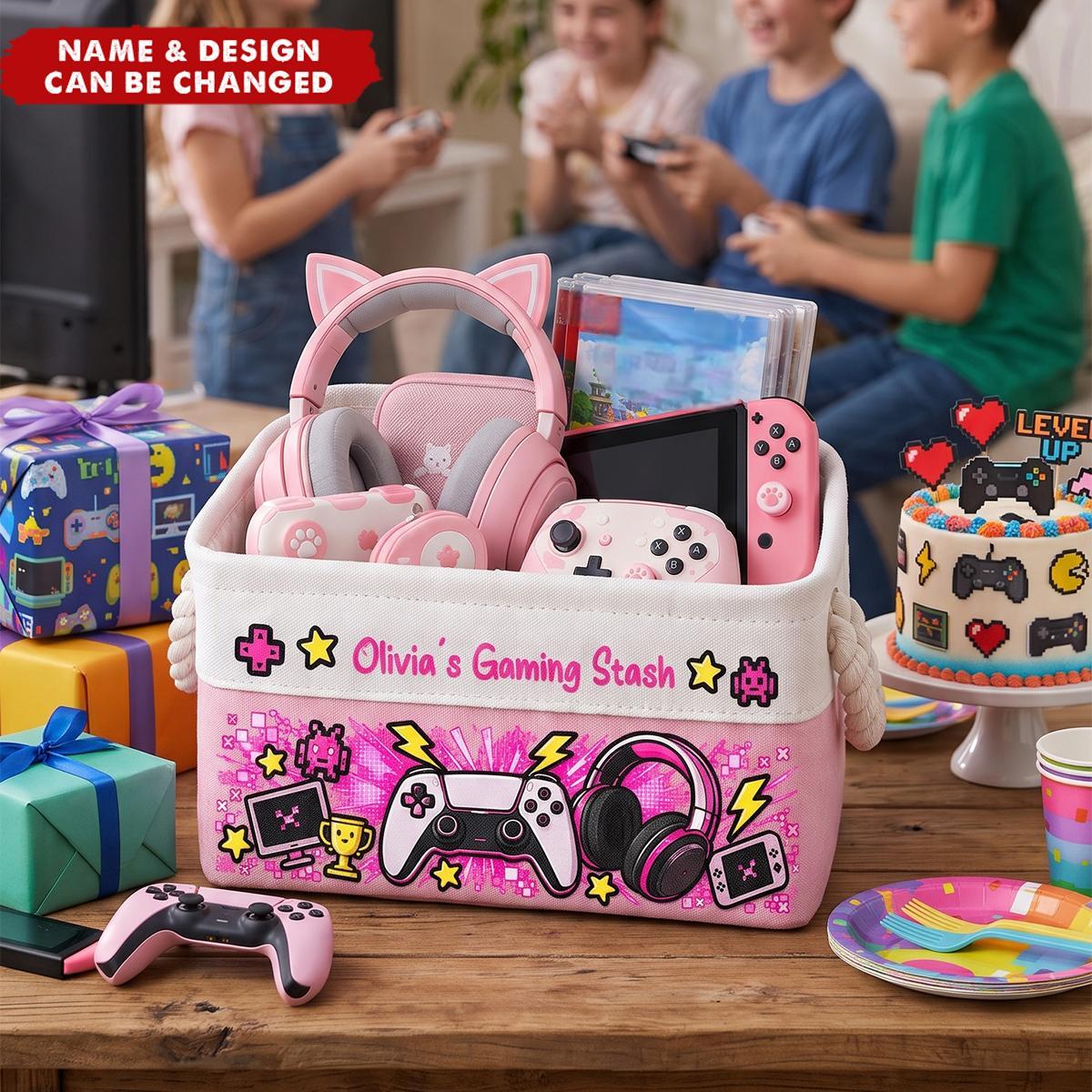 Gaming Basket For Son, Daughter Custom With Name - Personalized Storage Basket