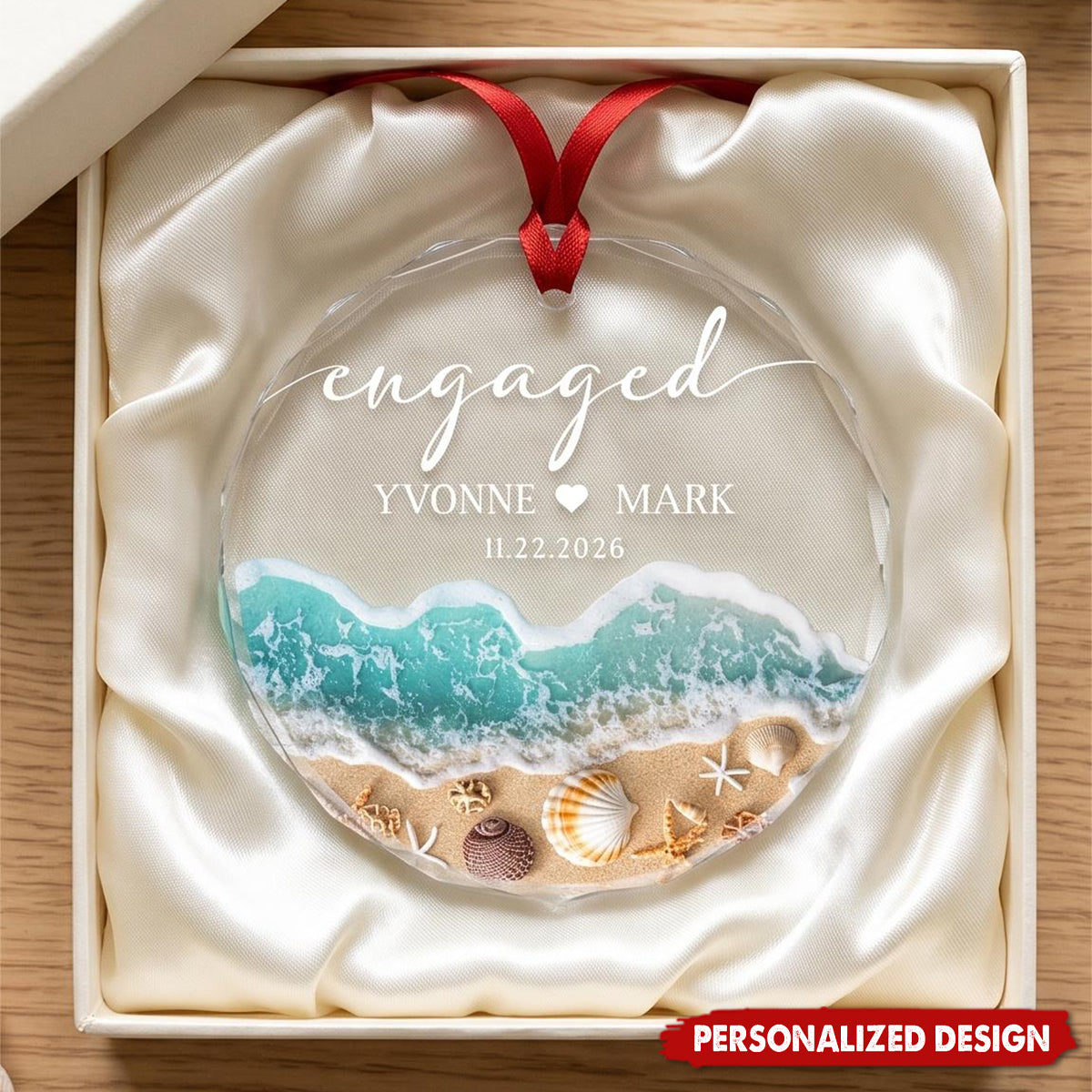 Personalized Beach Engaged Ornament , Engagement Gift, First Christmas Engaged Gift