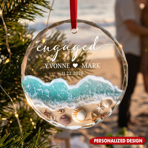 Personalized Beach Engaged Ornament , Engagement Gift, First Christmas Engaged Gift