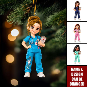 Personalized Nurse Christmas Ornament, Custom Female RN Gift