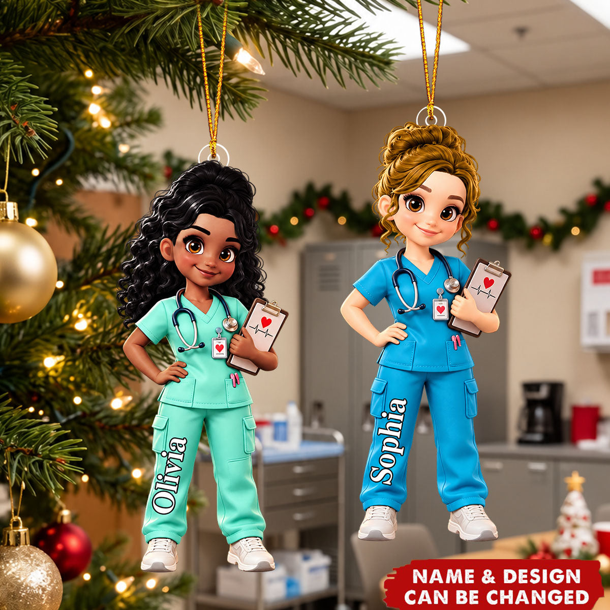 Personalized Nurse Christmas Ornament, Custom Female RN Gift