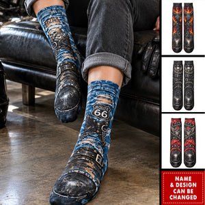 Funny Biker Motorcycle Boot Print Skull Novelty Gag Gifts For Bikers - Personalized Socks