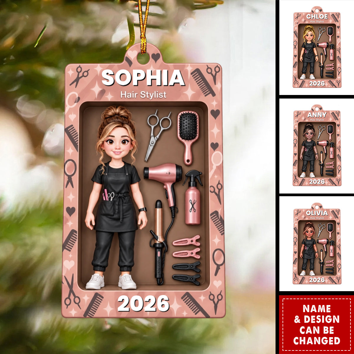 Personalized Hair Stylist Ornament, Custom Name Hairdresser Christmas Gift For Her