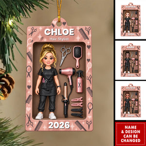 Personalized Hair Stylist Ornament, Custom Name Hairdresser Christmas Gift For Her