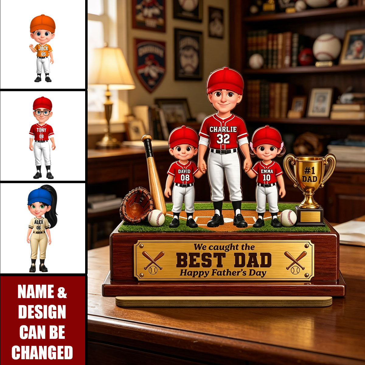 Baseball We Caught The Best Dad - Personalized 2-Layered Wooden Plaque - Father's Day Gift For Dad