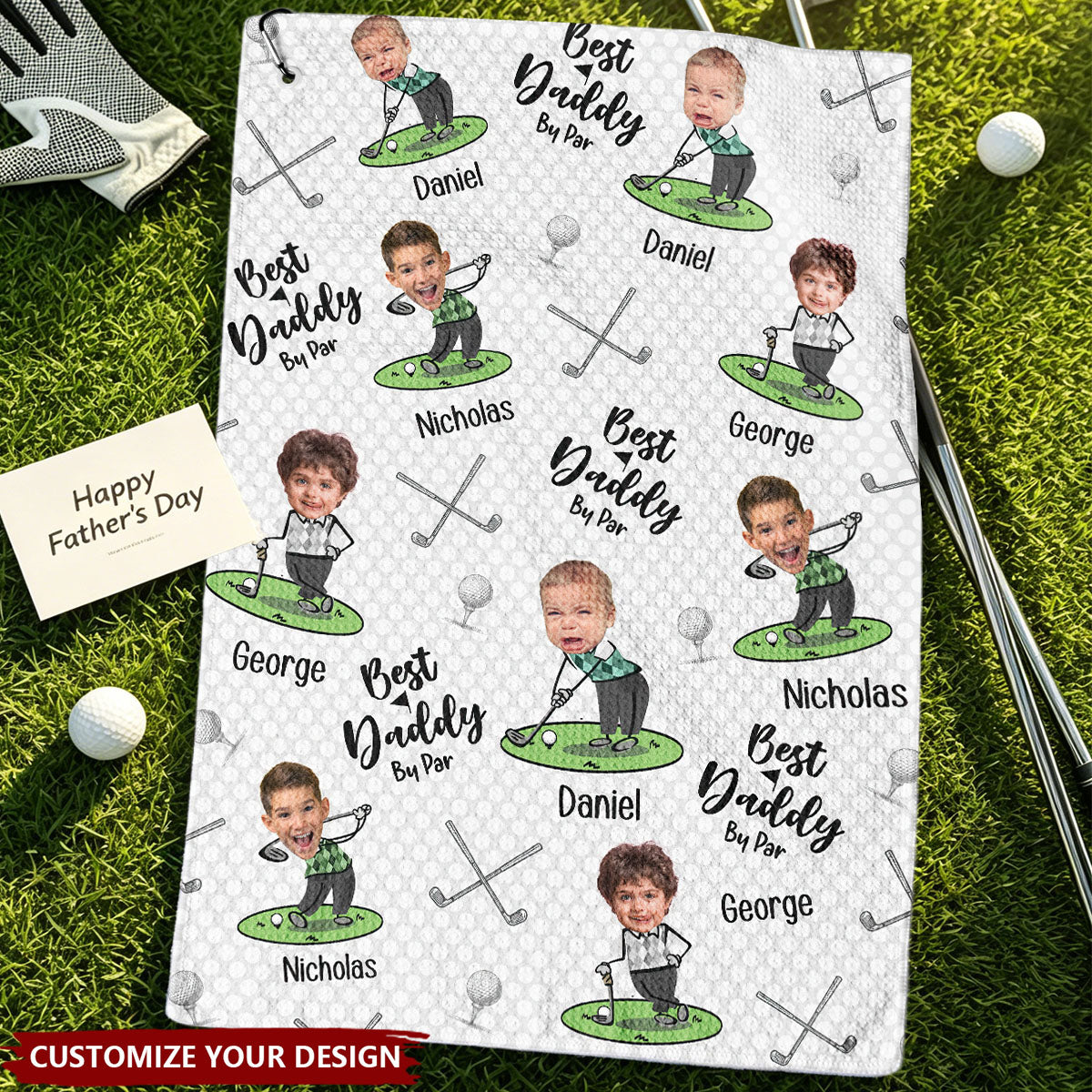 Father's Day Gifts, Best Dad By Par Best Papa By Par - Personalized Photo Golf Towel