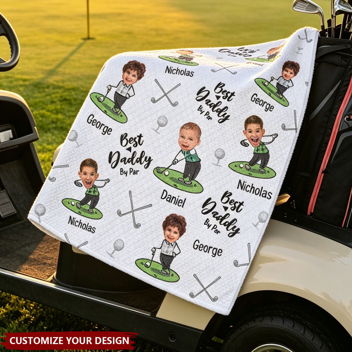 Father's Day Gifts, Best Dad By Par Best Papa By Par - Personalized Photo Golf Towel