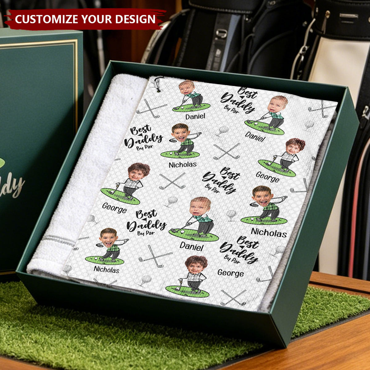 Father's Day Gifts, Best Dad By Par Best Papa By Par - Personalized Photo Golf Towel
