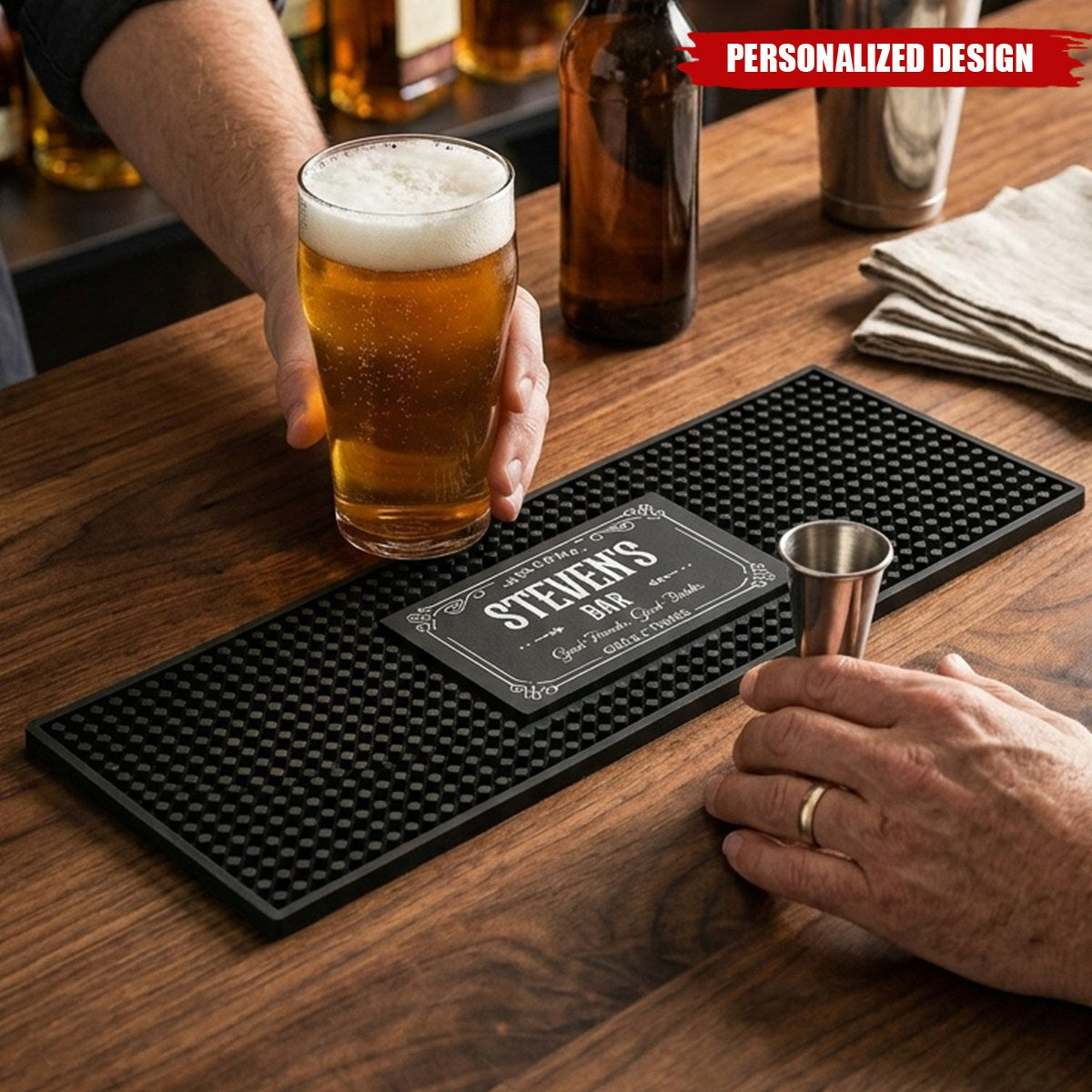 Home Bar Pub Accessories Art, Rubber Bartender Mat - Personalized Bar Mat
