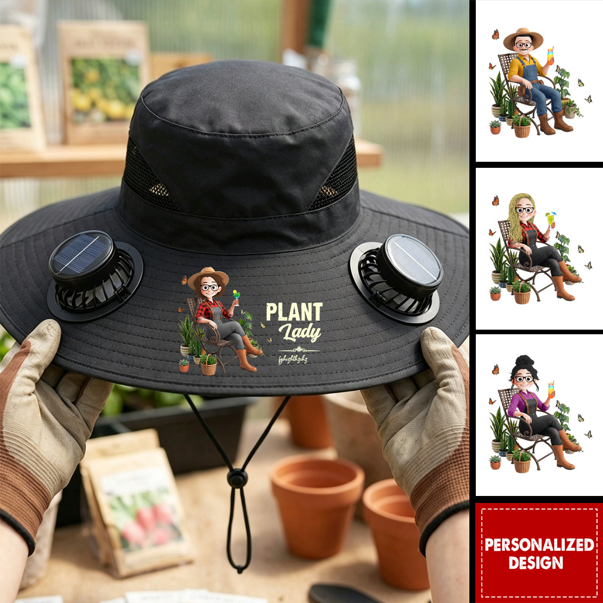 Plant Lady Gardener Of The Year Gift For Her - Personalized Solar Fan Hat
