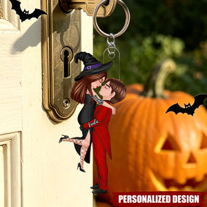 Halloween-Themed Personalized Keychains Featuring Couples Kissing - A Perfect Gift For Your Loved One