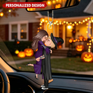 Halloween-Themed Personalized Car Ornament Featuring Couples Kissing - A Perfect Gift For Your Loved One