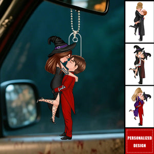 Halloween-Themed Personalized Car Ornament Featuring Couples Kissing - A Perfect Gift For Your Loved One