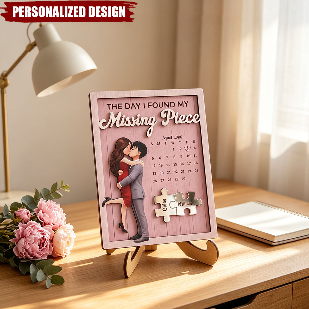 The Day I Found My Missing Piece Custom Special Date - Anniversary Gift For Her - Personalized Wooden Plaque
