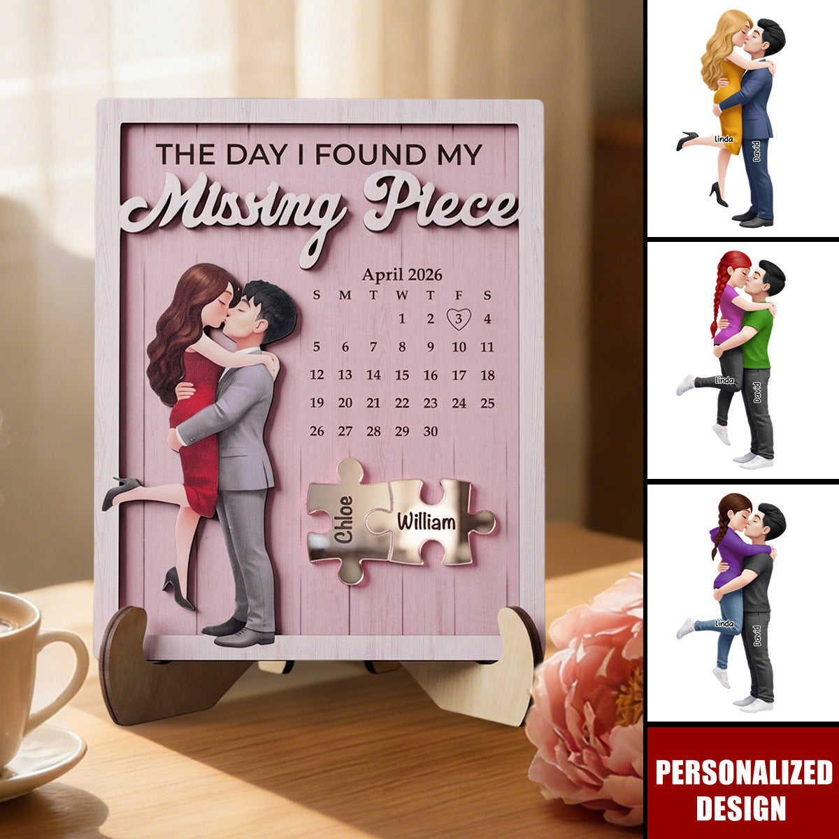 The Day I Found My Missing Piece Custom Special Date - Anniversary Gift For Her - Personalized Wooden Plaque