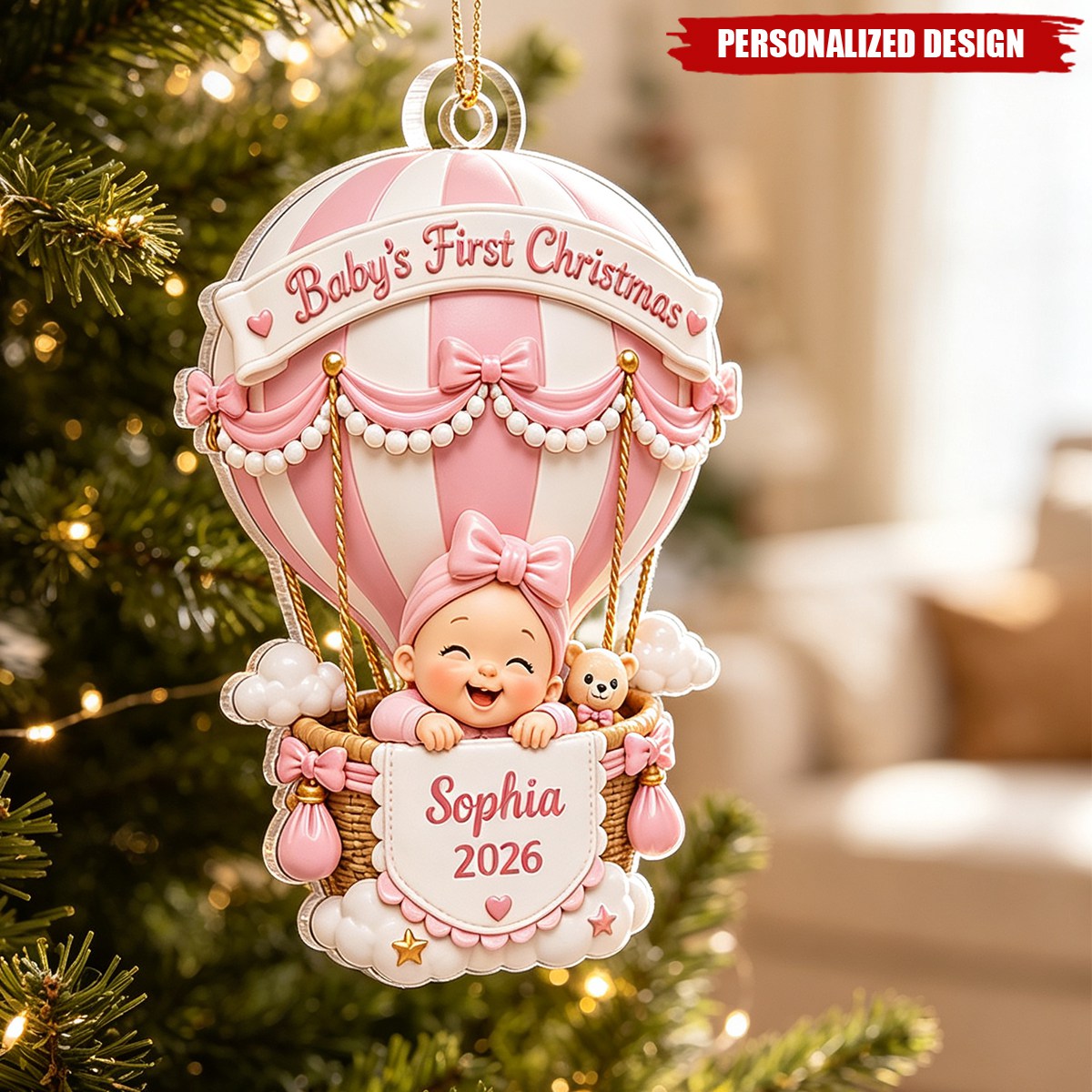 Baby’s First Christmas Hot Air Balloon– Personalized Acrylic Ornament Christmas Keepsake
