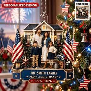 Personalized 250th Anniversary America Acrylic Ornament From The USA - Custom Family Photo Patriotic Gift