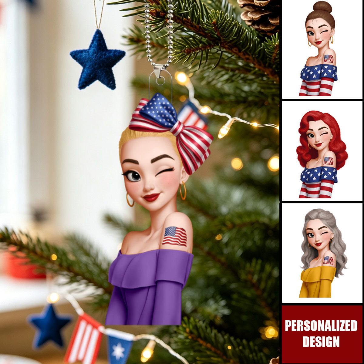 Patriotic Women on Independence Day - Personalized Acrylic Car Ornament