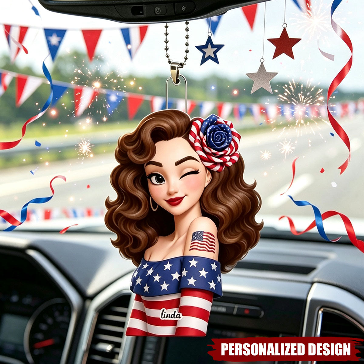 Patriotic Women on Independence Day - Personalized Acrylic Car Ornament