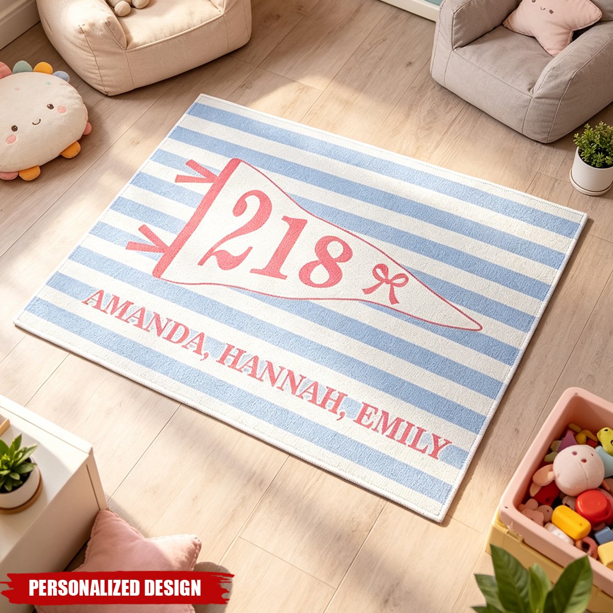 Stripes Pennant Dorm Room - Personalized Doormat