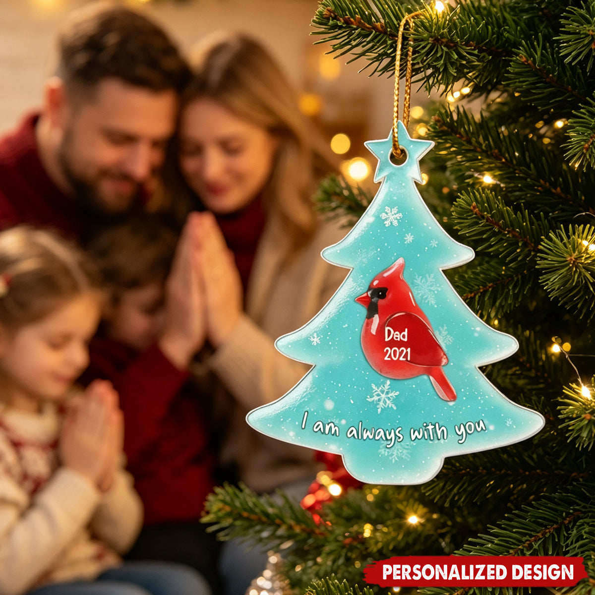 Sea Glass Effect Christmas Cardinals Memorial - Personalized Acrylic Ornament