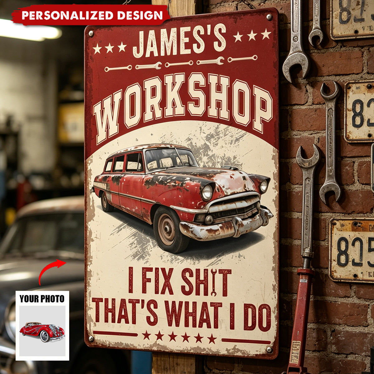 Knower Of Stuff Fixer Of Things - Custom Vintage Car, Motor - Personalized Metal Sign