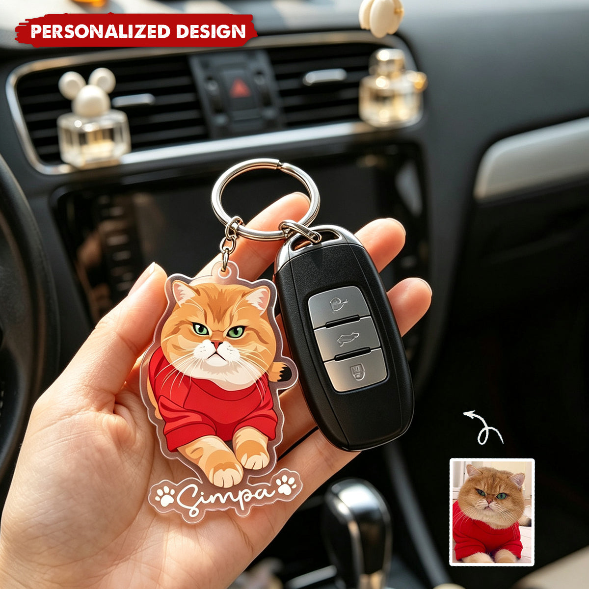 Custom Pet Portrait - Turn Photo Into Art, Gifts For Dog Lovers, Cat Lovers - Personalized Keychain