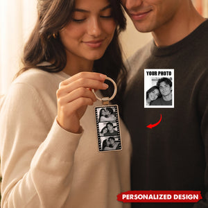 Custom Photo Metal Keychain – Personalized Wedding Anniversary Gift for Husband and Wife
