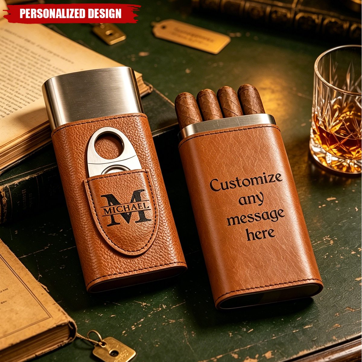 Custom Vintage Initial Names For Him, Husband, Dad, Papa - Personalized Cigar Case