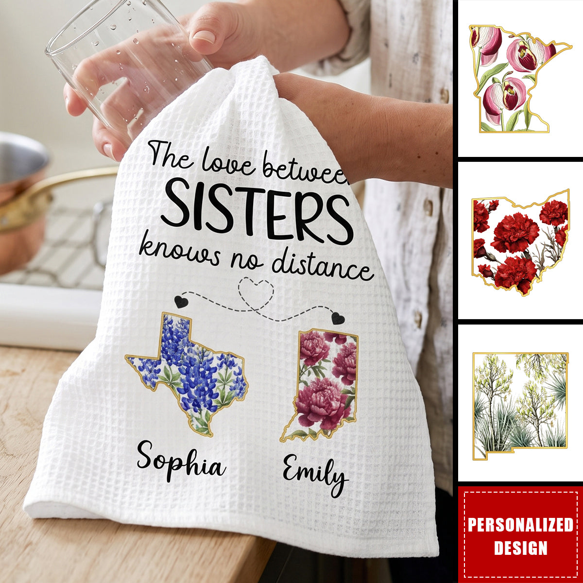 Custom Long Distance Kitchen Towel - Personalized Best Friend Birthday Gifts For Women, Besties, Sisters, BFF - Partners In Fun