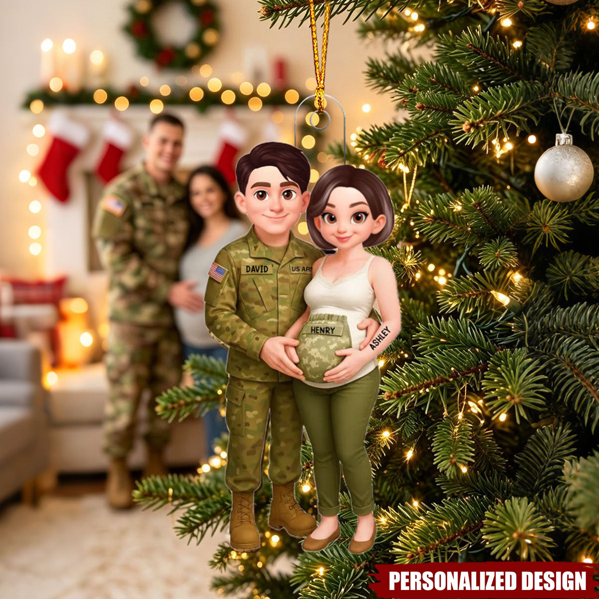 Expecting Army Parents - Personalized Acrylic Ornament - Special Gift for Expecting Parents, for Him, for Her