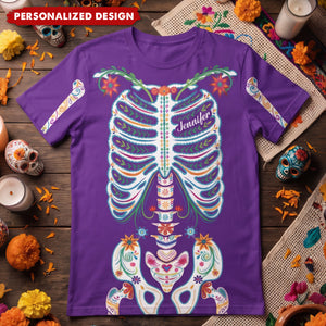 Day Of The Dead Sugar Skeleton Hispanic Mexican Latinos Flowers - Personalized Shirt