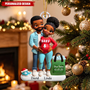 Personalized Baby On The Way Afro Couple Valentine's Day Ornament