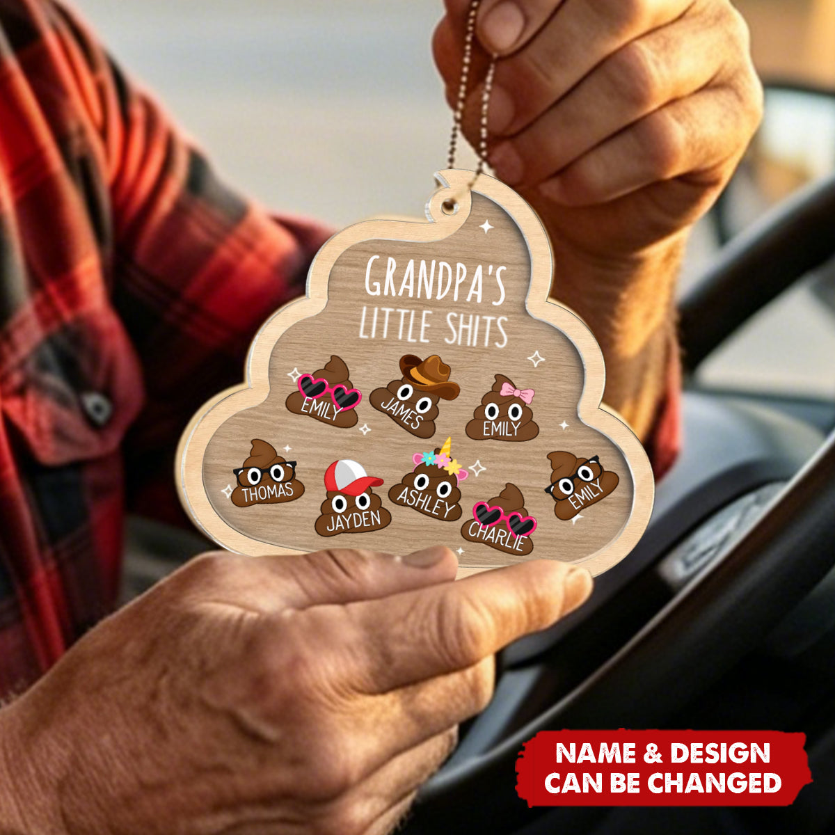 Grandpa's Little Turds - Personalized Shaker Car Ornament - Funny Father's Day Gift For Grandpa