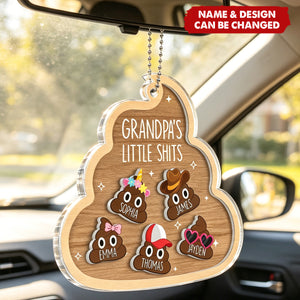 Grandpa's Little Turds - Personalized Shaker Car Ornament - Funny Father's Day Gift For Grandpa