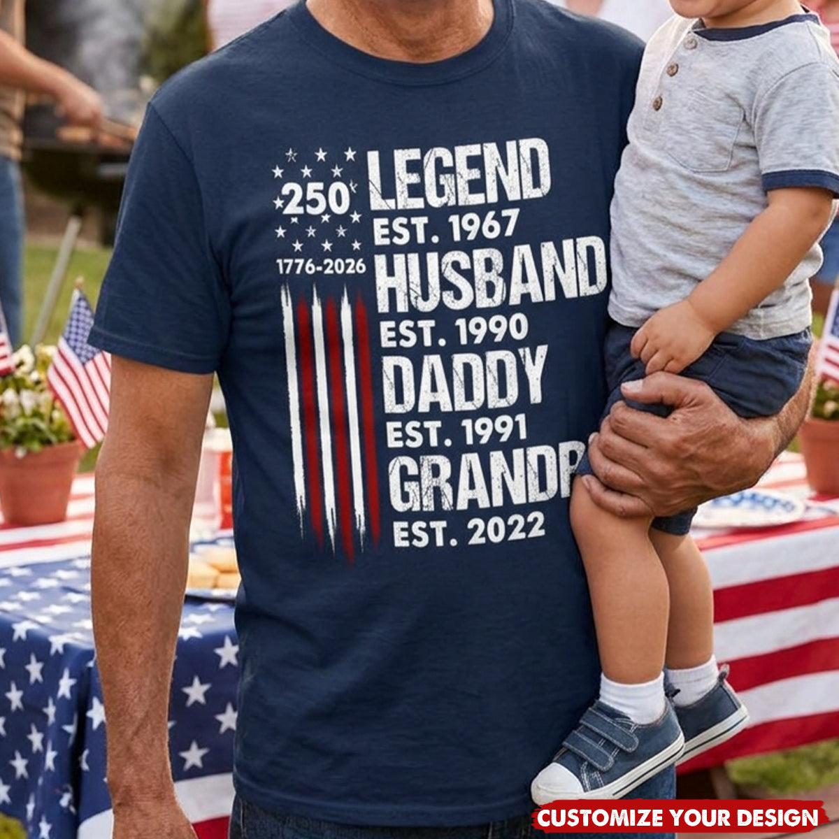 Proud Grandpa Legend Nation Flag American 250th Anniversary - Personalized Shirt - Father's Day Gift For Dad, Grandpa