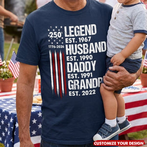 Proud Grandpa Legend Nation Flag American 250th Anniversary - Personalized Shirt - Father's Day Gift For Dad, Grandpa
